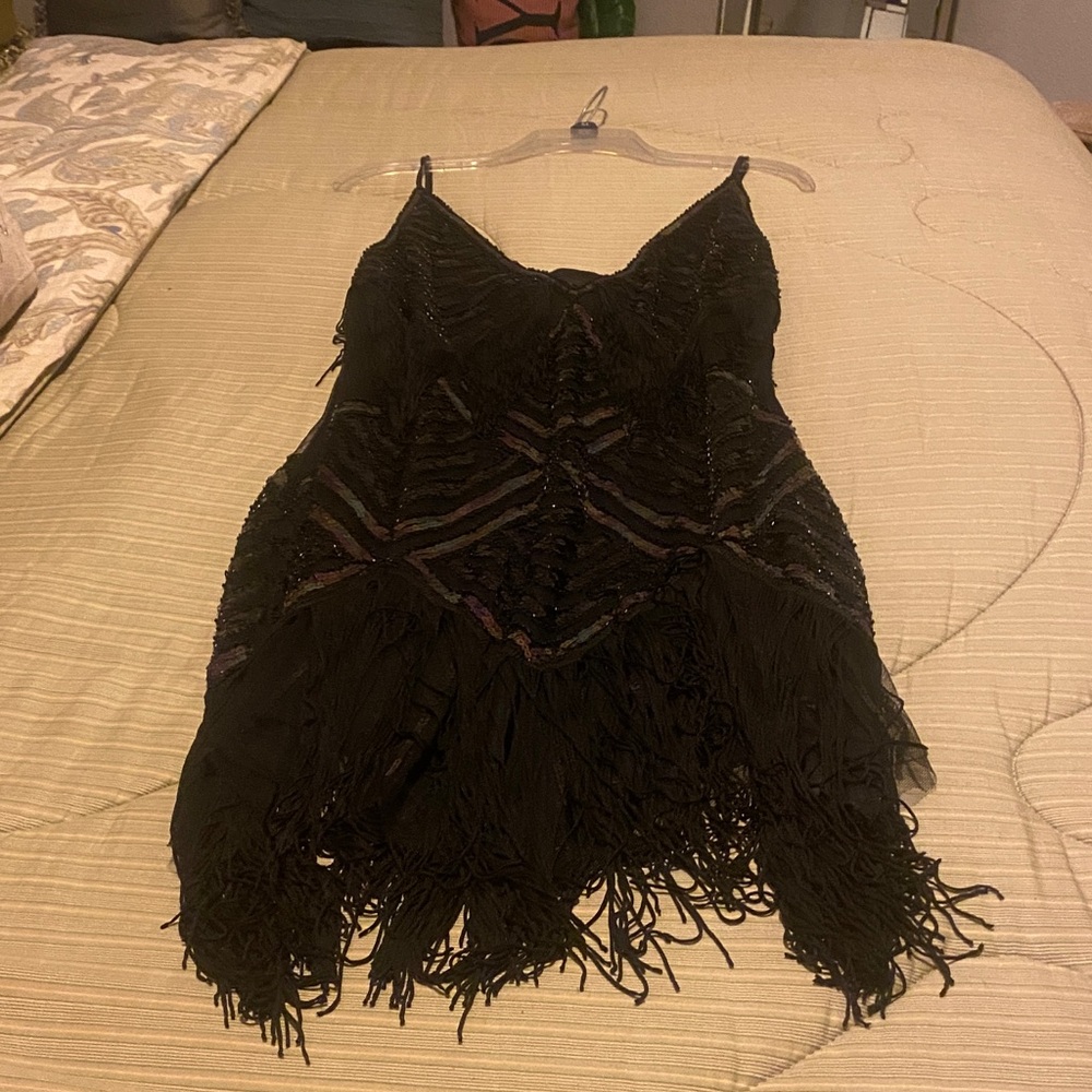 Chic Black Fringe Mini Dress